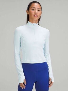 Lululemon Its Rulu Run Cropped Half Zip in Powder Blue Size 8 Athletic Pullover